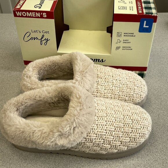 Dearfoams Memory Foam Slippers Women's L 9-10 Indoor/Outdoor Easy On/Off Beige - Picture 1 of 6